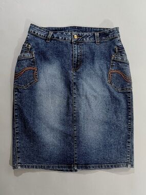 Y2K Vintage FUBU Denim Midi Skirt With Embroidered Pockets